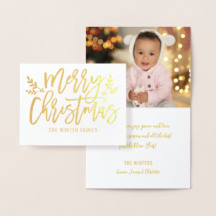 Frohe Weihnachten handgeschriebene Fotografie Gold Folienkarte