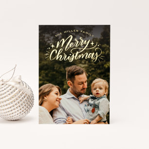 Frohe Weihnachten handgeschriebenes Foto Folien Feiertagskarte