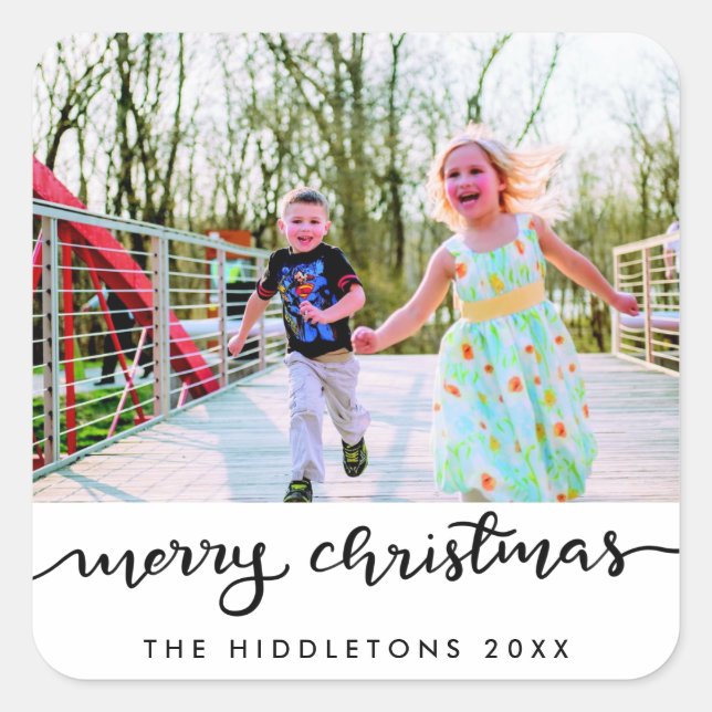 Frohe Weihnachten Handgeschriebenes Modernes Scrip Quadratischer Aufkleber (Vorderseite)