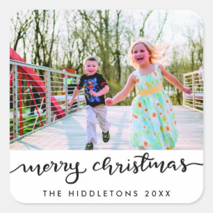 Frohe Weihnachten Handgeschriebenes Modernes Scrip Quadratischer Aufkleber