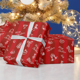 Frohe Weihnachten Handgezeichnete Doodle auf roten Geschenkpapier
