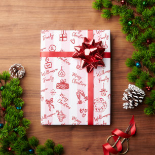 Frohe Weihnachten Handgezeichnete Doodle Rosa Stre Geschenkpapier