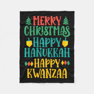 Frohe Weihnachten Happy Hanukkah Happy Kwanzaa 11 Fleecedecke
