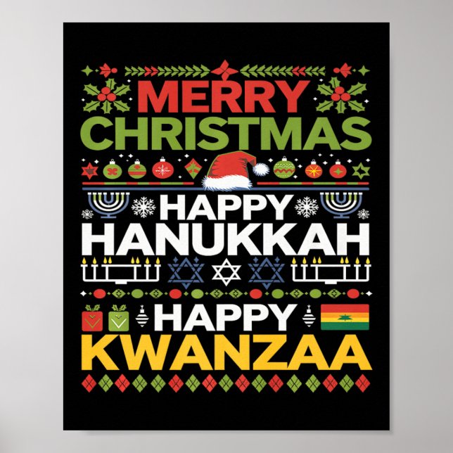 Frohe Weihnachten Happy Hanukkah Happy Kwanzaa 12 Poster (Vorne)