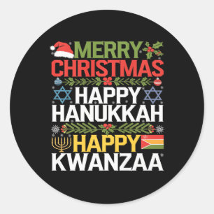 Frohe Weihnachten Happy Hanukkah Happy Kwanzaa 13 Runder Aufkleber