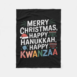 Frohe Weihnachten Happy Hanukkah Happy Kwanzaa 14 Fleecedecke