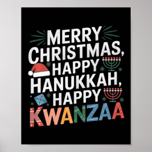 Frohe Weihnachten Happy Hanukkah Happy Kwanzaa 14 Poster