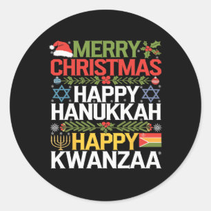 Frohe Weihnachten Happy Hanukkah Happy Kwanzaa 18 Runder Aufkleber