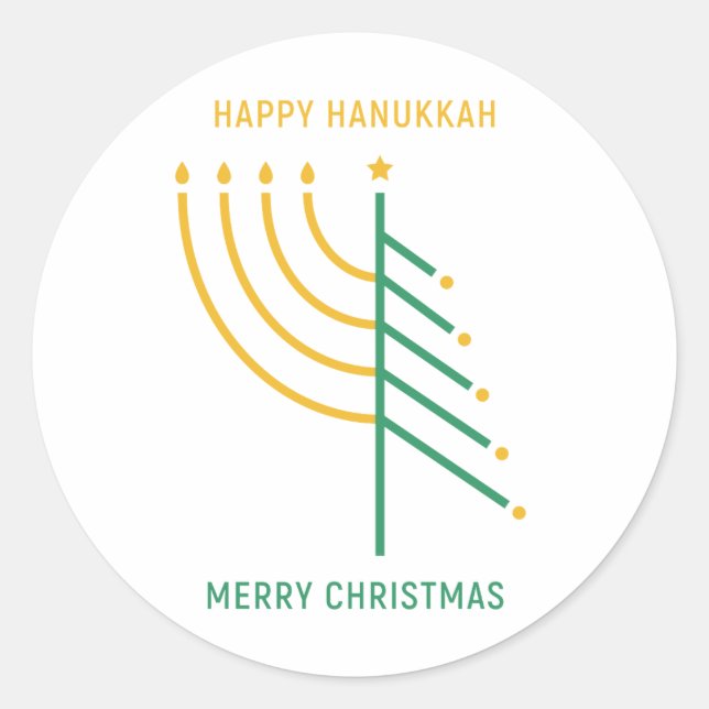 Frohe Weihnachten, Happy Hanukkah Runder Aufkleber (Vorderseite)