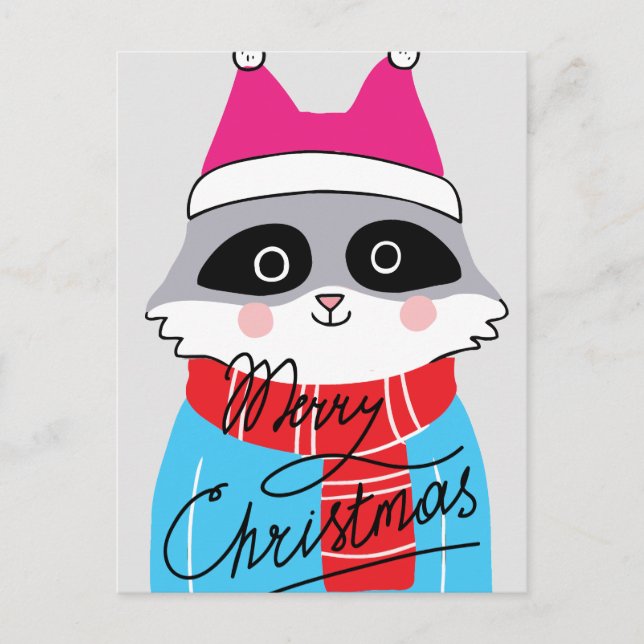 Frohe Weihnachten | Happy Holiday Winter Raccoon Postkarte (Vorderseite)