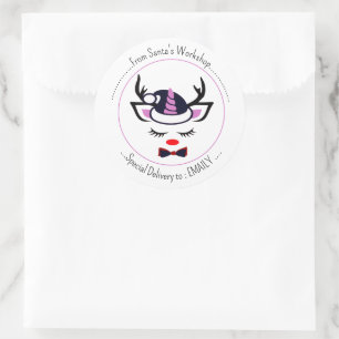 Frohe Weihnachten. Happy Unicorn Face Runder Aufkleber