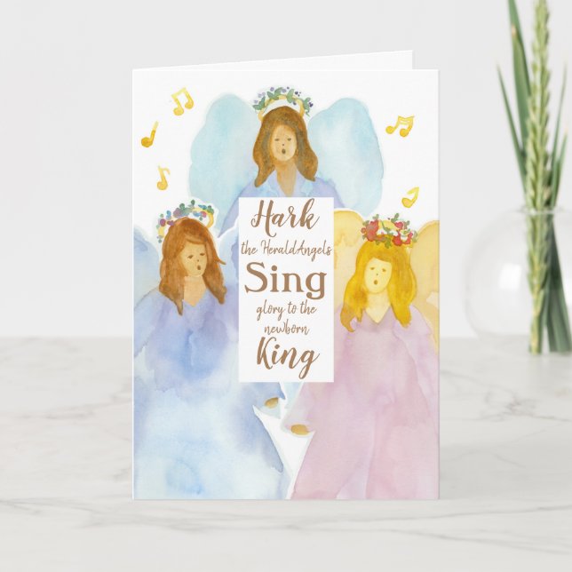 Frohe Weihnachten Hark The Herald Angels Sing Karte (Vorderseite)