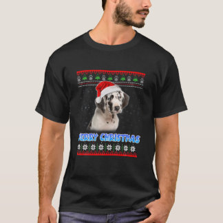 Frohe Weihnachten Harlequin Great Dane Santa Ugly T-Shirt
