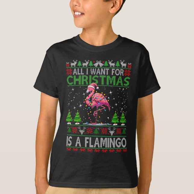 Frohe Weihnachten Hat Santa Flamingo Light Weihnac T-Shirt (Vorderseite)