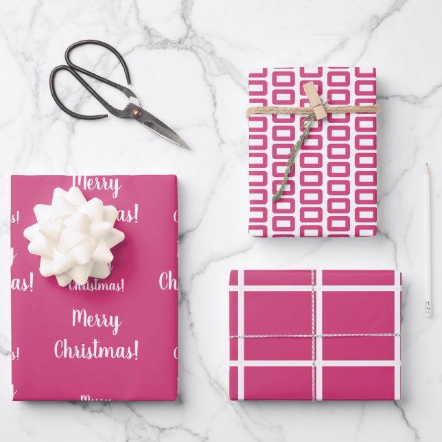 Frohe Weihnachten heiß rosa Muster Geschenkpapier Set (Vorderseite)