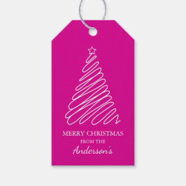 Frohe Weihnachten heiß rosa White Scribble Tree Geschenkanhänger