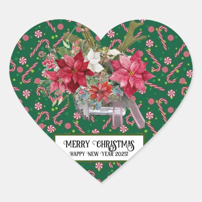 Frohe Weihnachten! Herz-Aufkleber (Vorderseite)