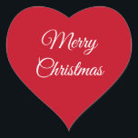 Frohe Weihnachten Herz-Aufkleber<br><div class="desc">Fröhliche Weihnachtsbotschaft auf rotem Hintergrund</div>