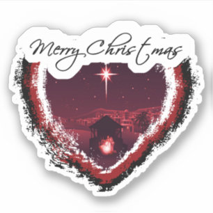Frohe Weihnachten Herz Geburtsszene Aufkleber