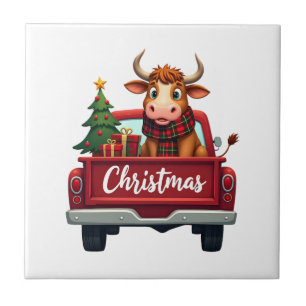 Frohe Weihnachten Highland Cow Weihnachtsbaum Rote Fliese