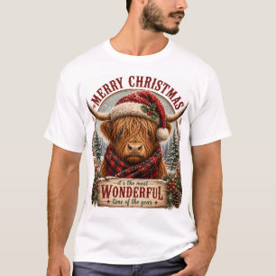 Frohe Weihnachten Highland-Kuh Grafik - Festliches T-Shirt