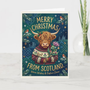 Frohe Weihnachten Highland-Kuh Schottische Karte