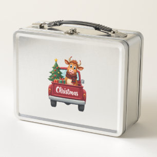 Frohe Weihnachten Highland Kuh Weihnachtsbaum Rote Metall Brotdose