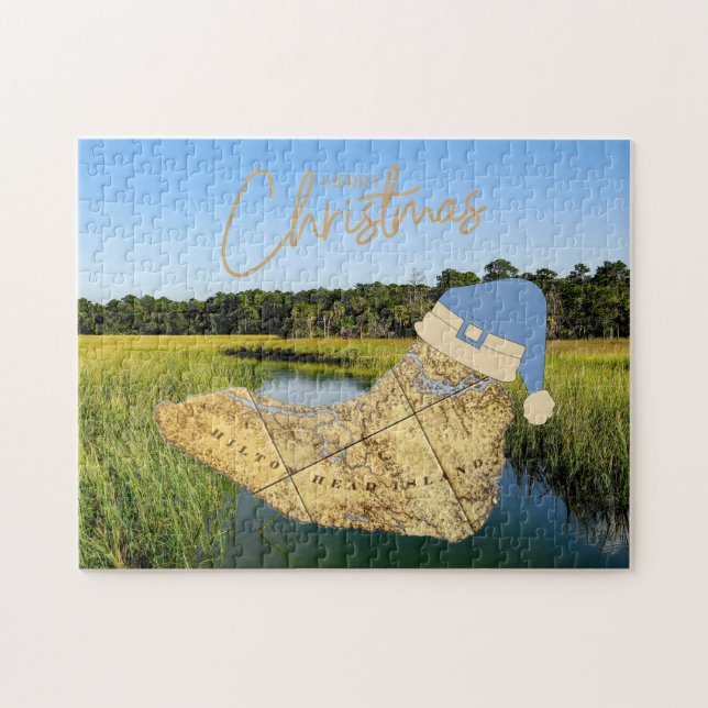 Frohe Weihnachten Hilton Head Island Map Marshland Puzzle (Horizontal)