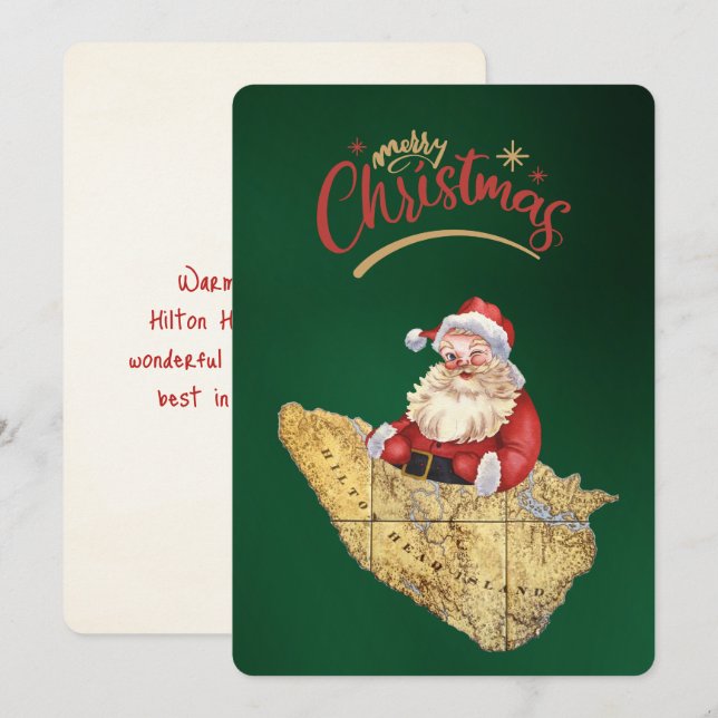 Frohe Weihnachten Hilton Head Island Map mit Santa (Vorne/Hinten)