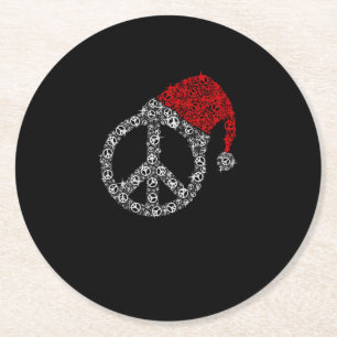 Frohe Weihnachten   Hippies Symbol Santa Claus Hat Runder Pappuntersetzer