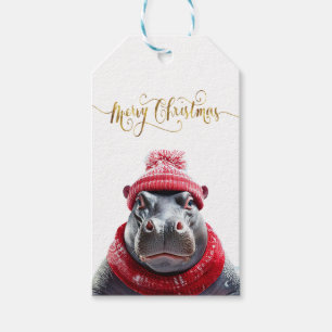 Frohe Weihnachten Hippo Weihnachtsmannmütze und Sc Geschenkanhänger