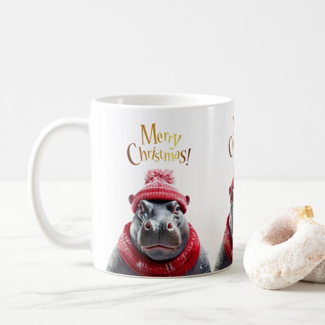 Frohe Weihnachten Hippo Weihnachtsmannmütze und Sc Kaffeetasse (Mit Donut)
