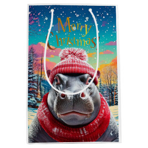 Frohe Weihnachten Hippo Weihnachtsmannmütze und Sc Mittlere Geschenktüte