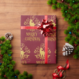 Frohe Weihnachten Hirsch Gold Red Modern Geschenkpapier