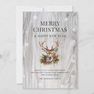 Frohe Weihnachten Hirsch Holly Rustikales Holz Sch