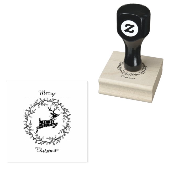 Frohe Weihnachten Hirsch Holz Kunst Stempel (Stempel)