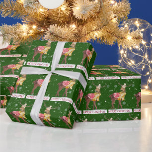 Frohe Weihnachten Hirsch in Schneeflocken Geschenkpapier