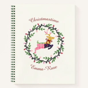 Frohe Weihnachten Hirsch mit Kranz Anpassen Notizbuch