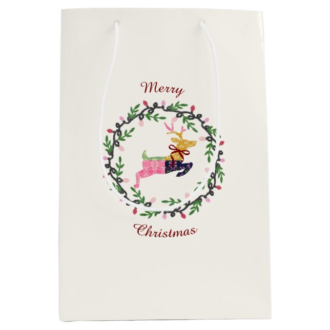 Frohe Weihnachten Hirsch Mittelgroße Geschenktüte (Vorderseite)