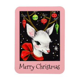 Frohe Weihnachten Hirsch Pink Retro Urlaub Magnet