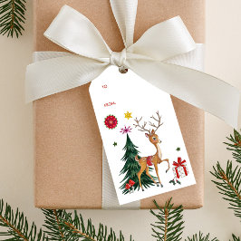 Frohe Weihnachten | Hirsch und Baum | Gift Tags Geschenkanhänger