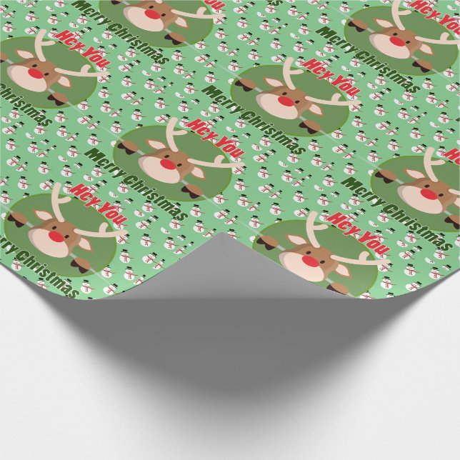 Frohe Weihnachten Hirsch und Schneemann Geschenkpapier (Ecke)