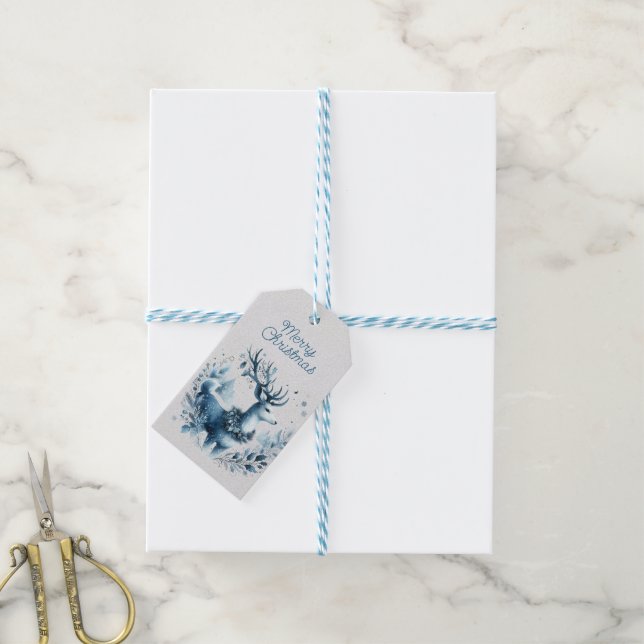 Frohe Weihnachten Hirschschschnee Geschenkanhänger (Mit Garn)