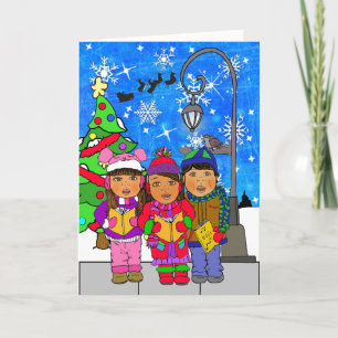 Frohe Weihnachten Hispanic Children Carolers Urlau Karte