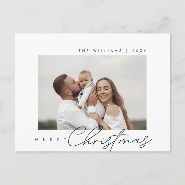 Frohe Weihnachten, Hochzeitsgrüße, Foto der Famili Postkarte (Vorderseite)