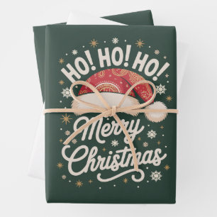 Frohe Weihnachten HoHoHo Funny Weihnachtsmannmütze Geschenkpapier Set