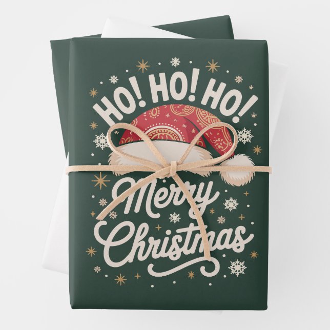 Frohe Weihnachten HoHoHo Funny Weihnachtsmannmütze Geschenkpapier Set (Beispiel)