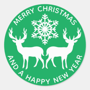 Frohe Weihnachten   Holiday Snowflake Rentier Runder Aufkleber
