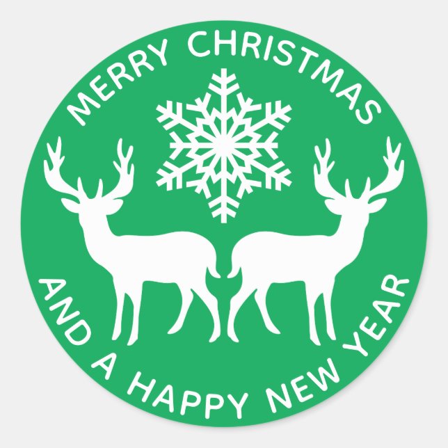 Frohe Weihnachten | Holiday Snowflake Rentier Runder Aufkleber (Vorderseite)