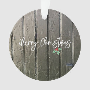 Frohe Weihnachten Holly Barn Door Family Foto Ornament